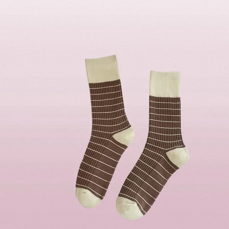 Chaussettes mi-longues à rayures confortables pour enfants, style collège, polyvalent, décontracté, mignon, automne, hiver, 3/6 paires