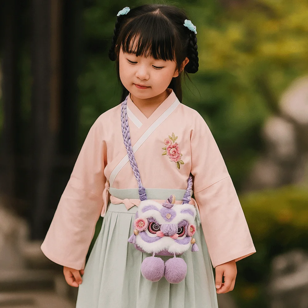 محبوك السنة الجديدة حقيبة كتف النمط الصيني تخزين الأطفال حقيبة الأسد مهرجان الربيع محفظة نسائية للعملات المعدنية الكروشيه الأسد حقيبة الرقص