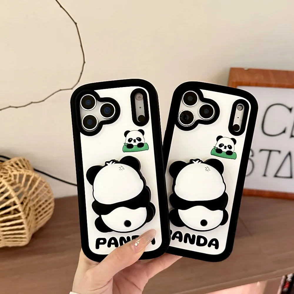 

Cute 3D Panda Phone Case For iPhone 17 16 15 14 13 12 Pro Max Plus with Stand Protective Cover