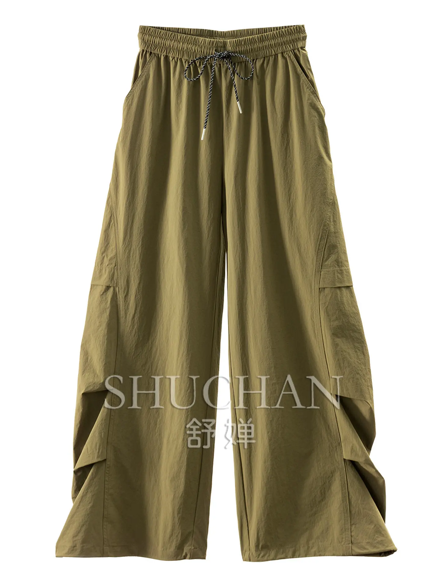Summer Thin Pants Quick-drying Black Technology High Waist Wide Legs Leggings Women's 73L5
