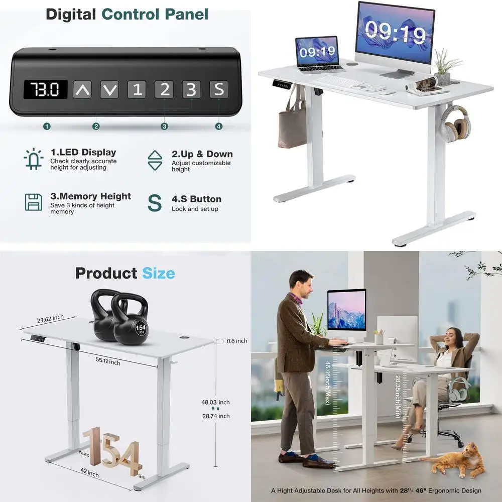 

Height Adjustable Electric Standing Desk, 55 x 24 Inches Sit Stand up Desk Home Office Computer Desk, Ergonomic Desk with Memory