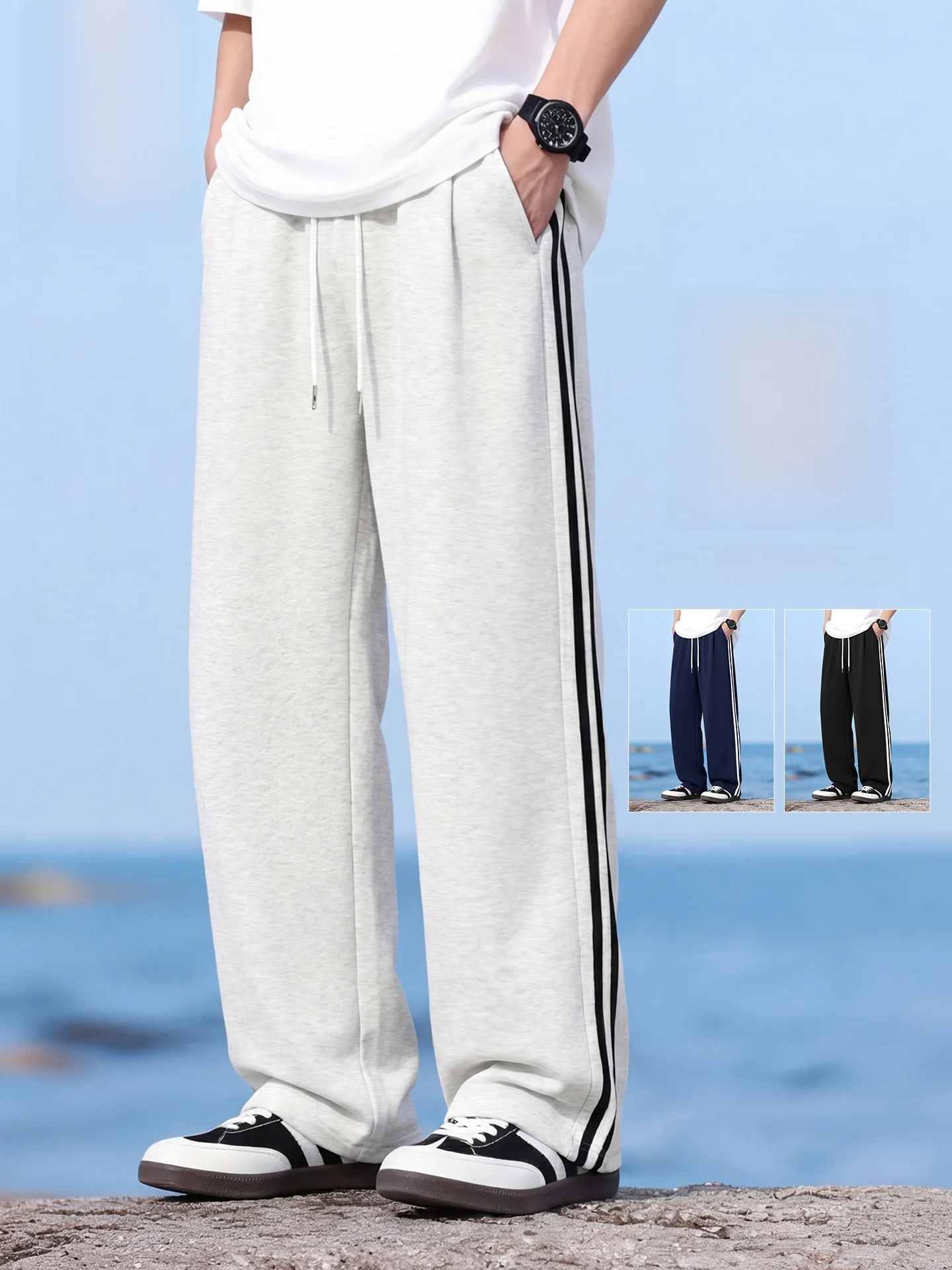 

Мужские комфортные брюки прямого кроя в полоску, весна 2026, свободные, универсальные, повседневные, спортивные, в американском стиле