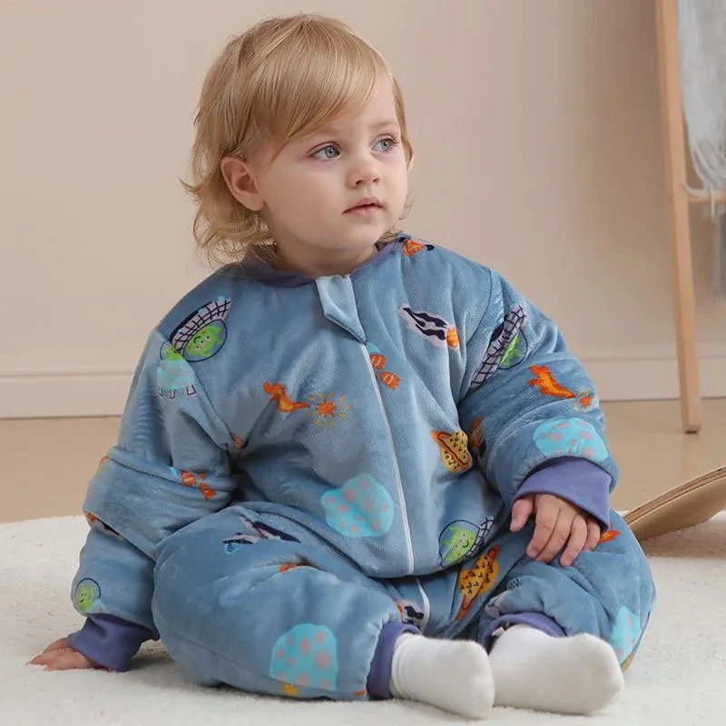 Cartoon Style Baby Sleeping Bag Autumn Winter Thickened Boys Girls Sleeping Bag infants Warm Cotton Rompers One-piece Pajamas