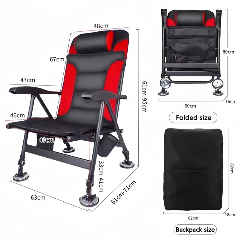 Outdoor Retractable Fishing Chair Adjustable 5-Position Folding Chair With Pillow Armrests Portable Camping Fishing Equipment image 6