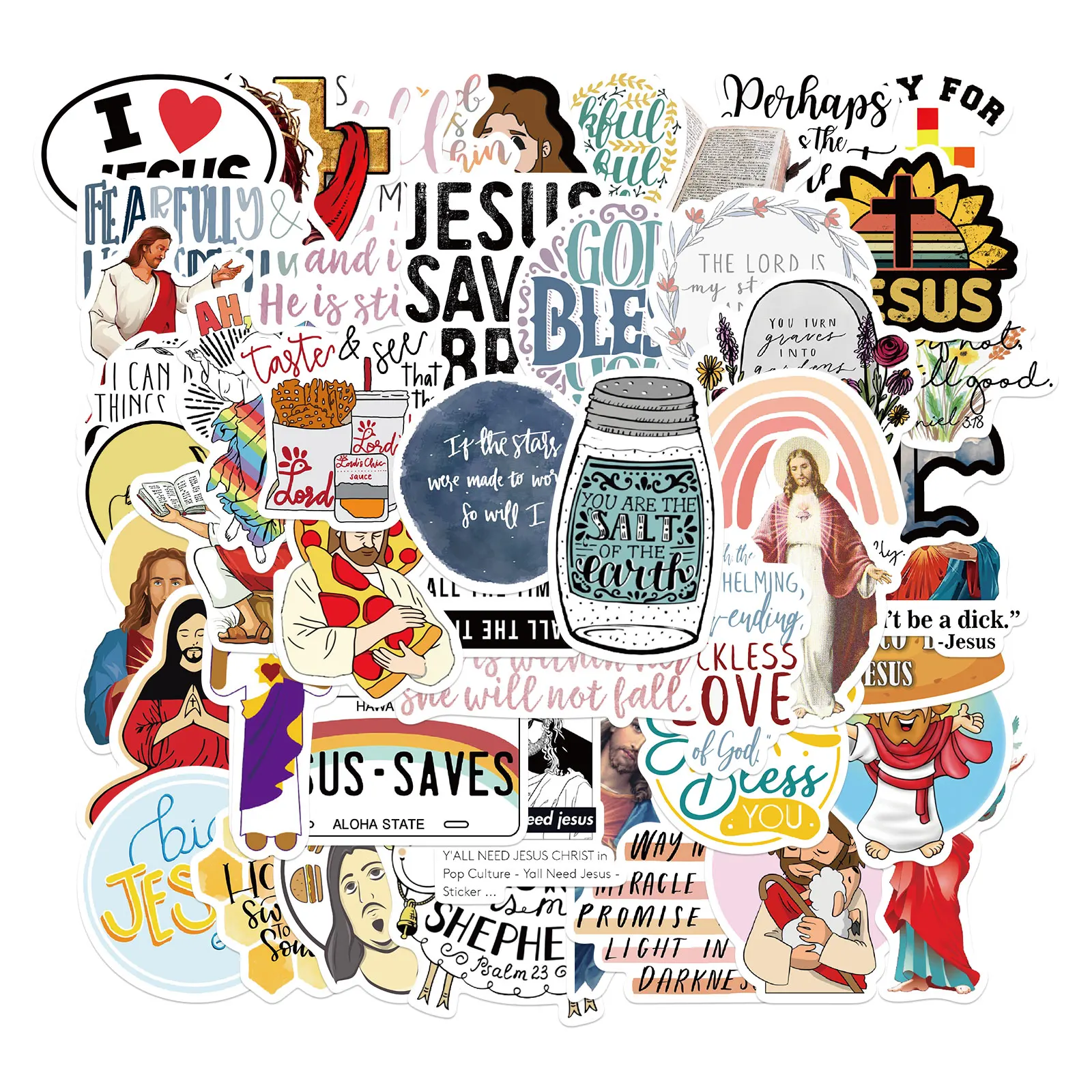 50pcs Christian Phrase Words Jesus Stickers for Helmet Scarpbooking Guitar Laptop Luggage Skateboard Notebook Waterproof