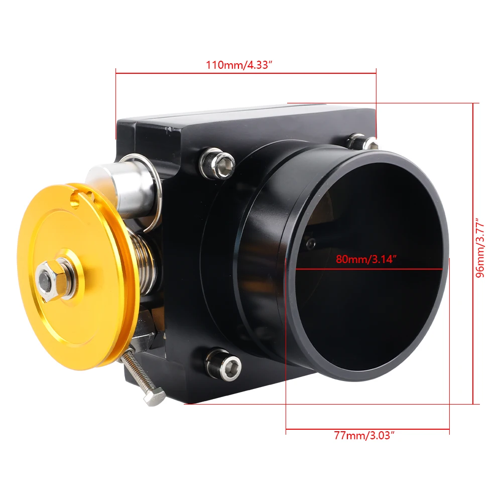 80MM High Flow Intake Aluminum Manifold Billet Throttle Body Black For 3 Inch Mustang Honda Engine Air Intake System Parts