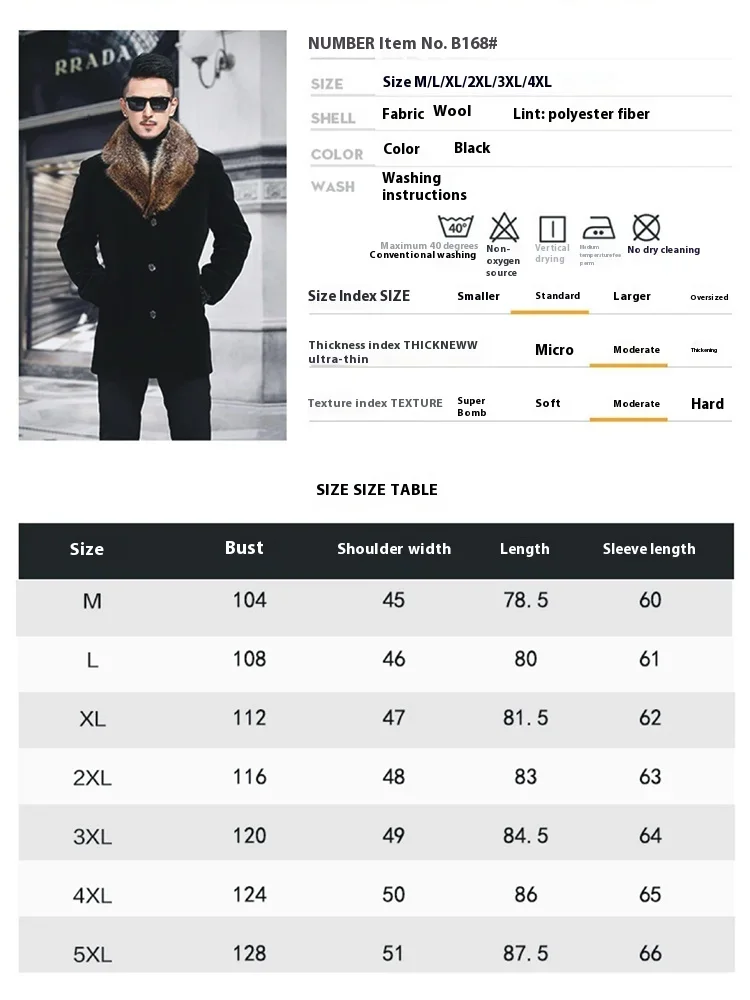 New Woolen Coat Men\'s Winter Single Breasted Thick Medium Long Woolen Windbreaker Woolen Collar Warm Coat Male Clothing