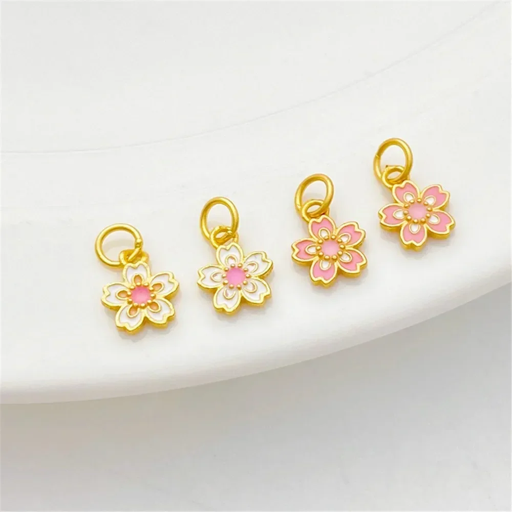 S925 Silver Plated Gold Burned Blue Cherry Blossom Pendant Hanging DIY Hand Chain Necklace Jewelry Material Accessories