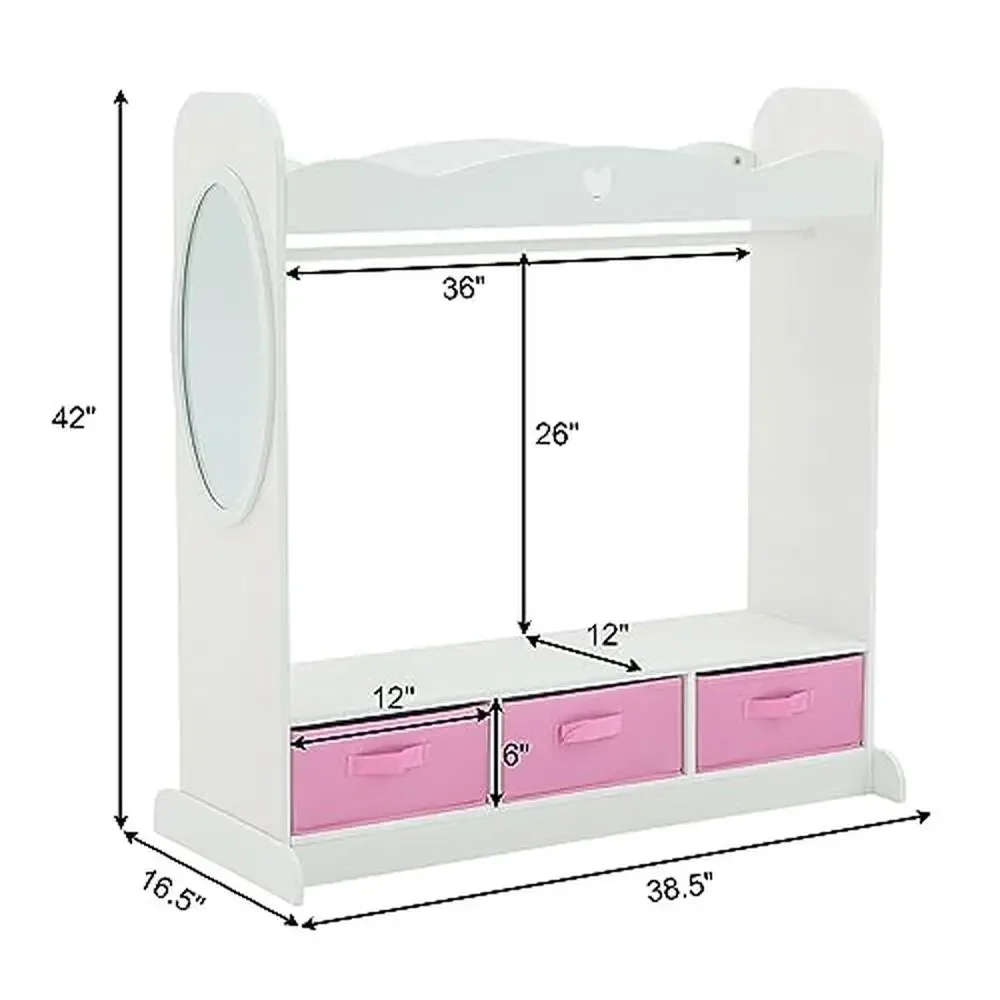 Kids Dress-Up Wardrobe Closet w/Mirror & Hanging Rod Open Storage Shelves & Drawers,Toddlers Costume Organizer Sturdy Children's