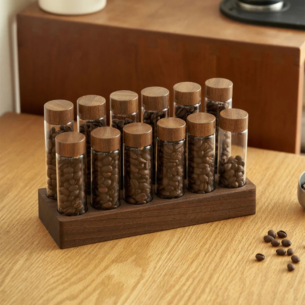 

Coffee Beans Sub-Packed Test Tube Glass Bottle With Wooden Base Display Rack Tea Tube Bottle Espresso Accessories Coffeware Sets