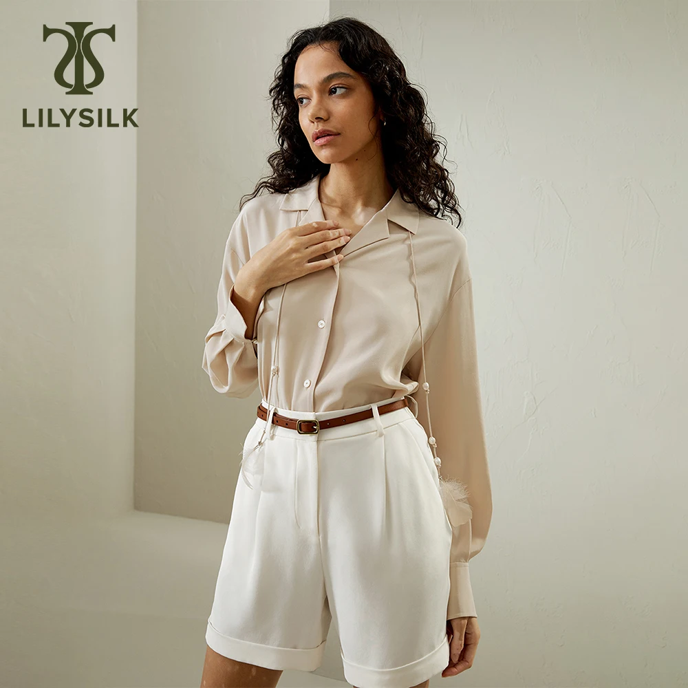 LILYSILK Women's Silk Shirt Ladies Pearl Button Blouse Top with Removable Tie-Detailed for Everyday Wear