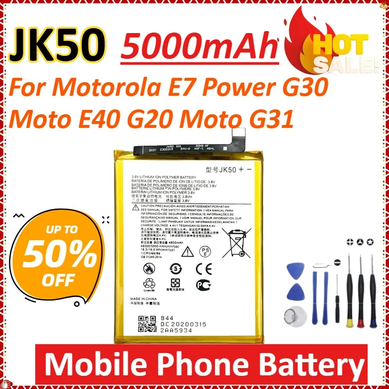 

New JK50 5000mAh Replacement Mobile Phone Battery for Motorola E7 Power G30 Moto E40 G20 Moto G31 High-Capacity Batteries+Tools