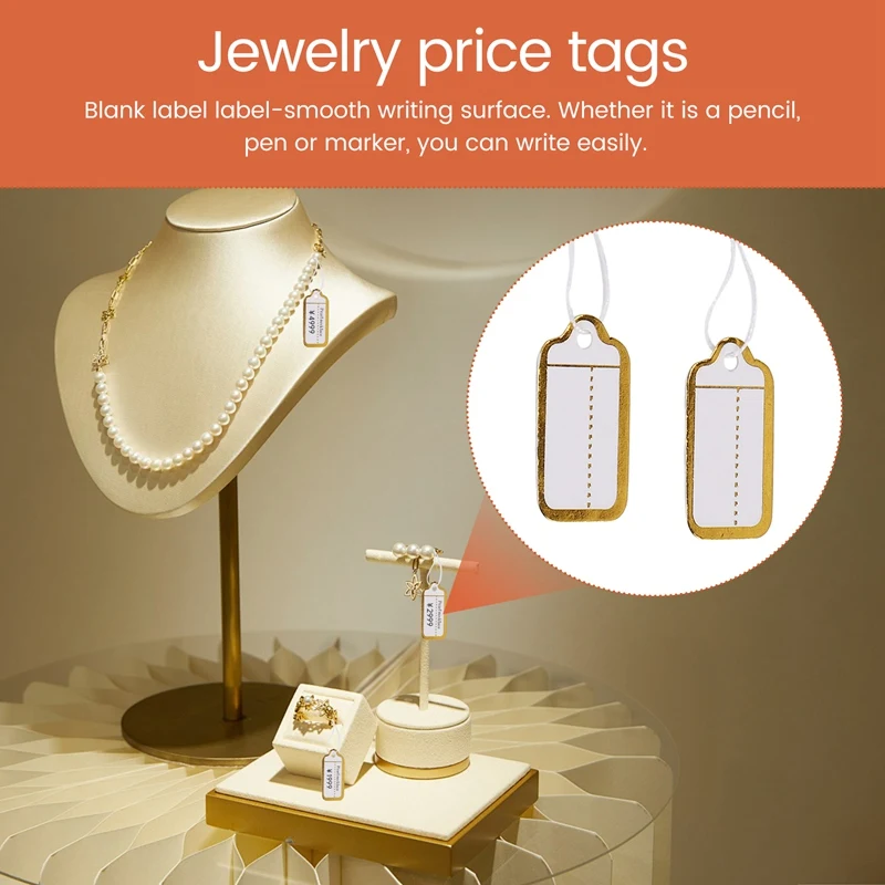 ●400 Pcs Paper Jewelry Price Tags with Hanging String Marking Tags Clothing Display Labels Blank Labeling Tags 25mmx13mm-ABFB