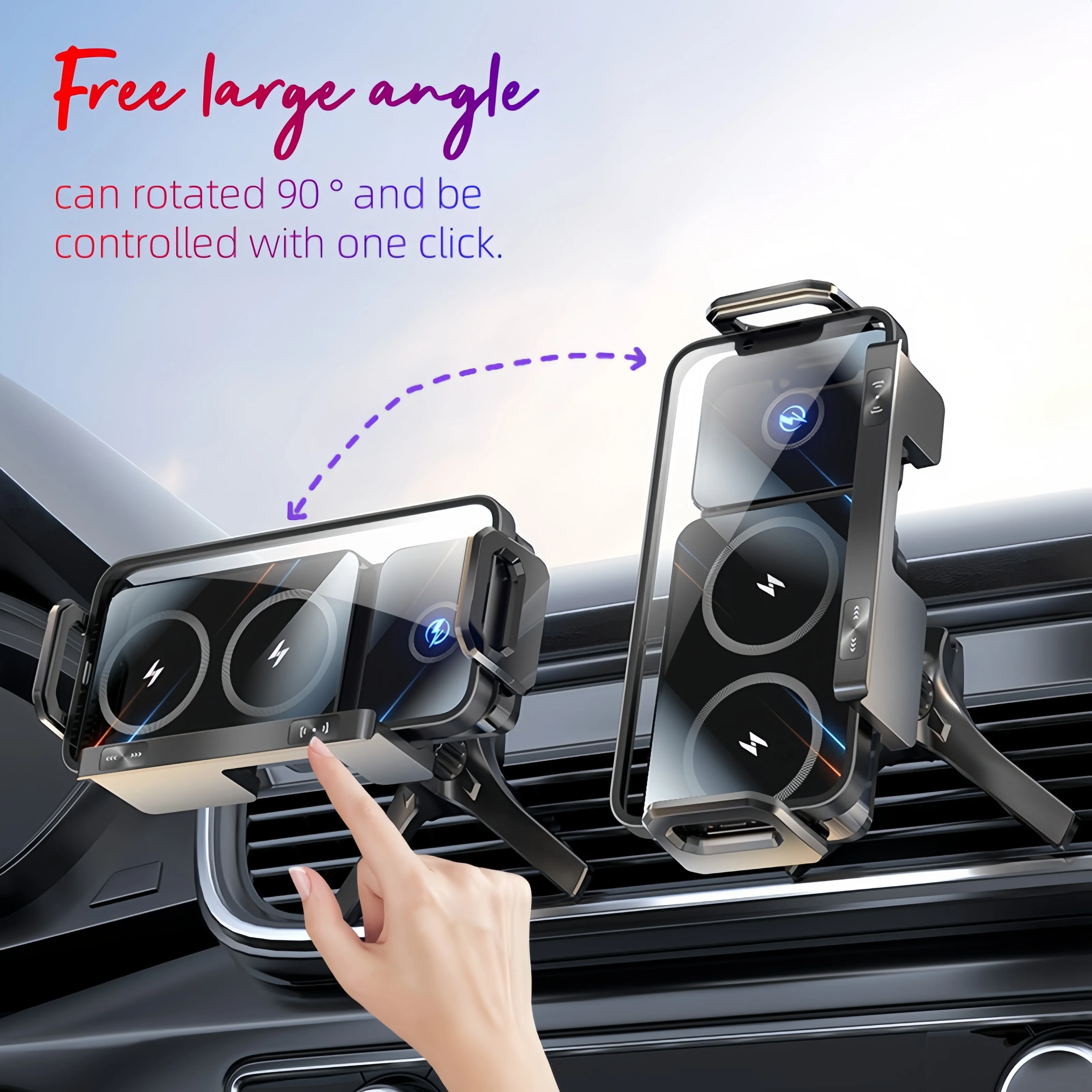 2025 Samsung Galaxy Z Flip 4 3 iPhone suction cup vent bracket upgraded with 15W dual coil folding screen car wireless charger