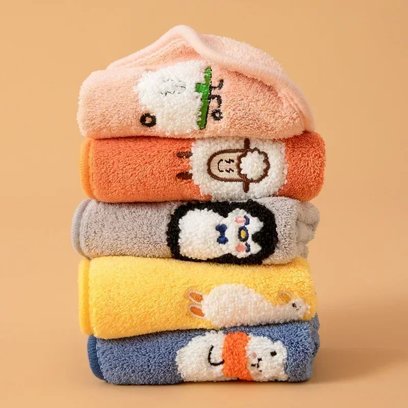 2024 Cute Baby Bath Towels Soft Coral Velvet Face Hand Towel Kids Shower Wipe Washcloth Children Handkerchief Absorbent Towel