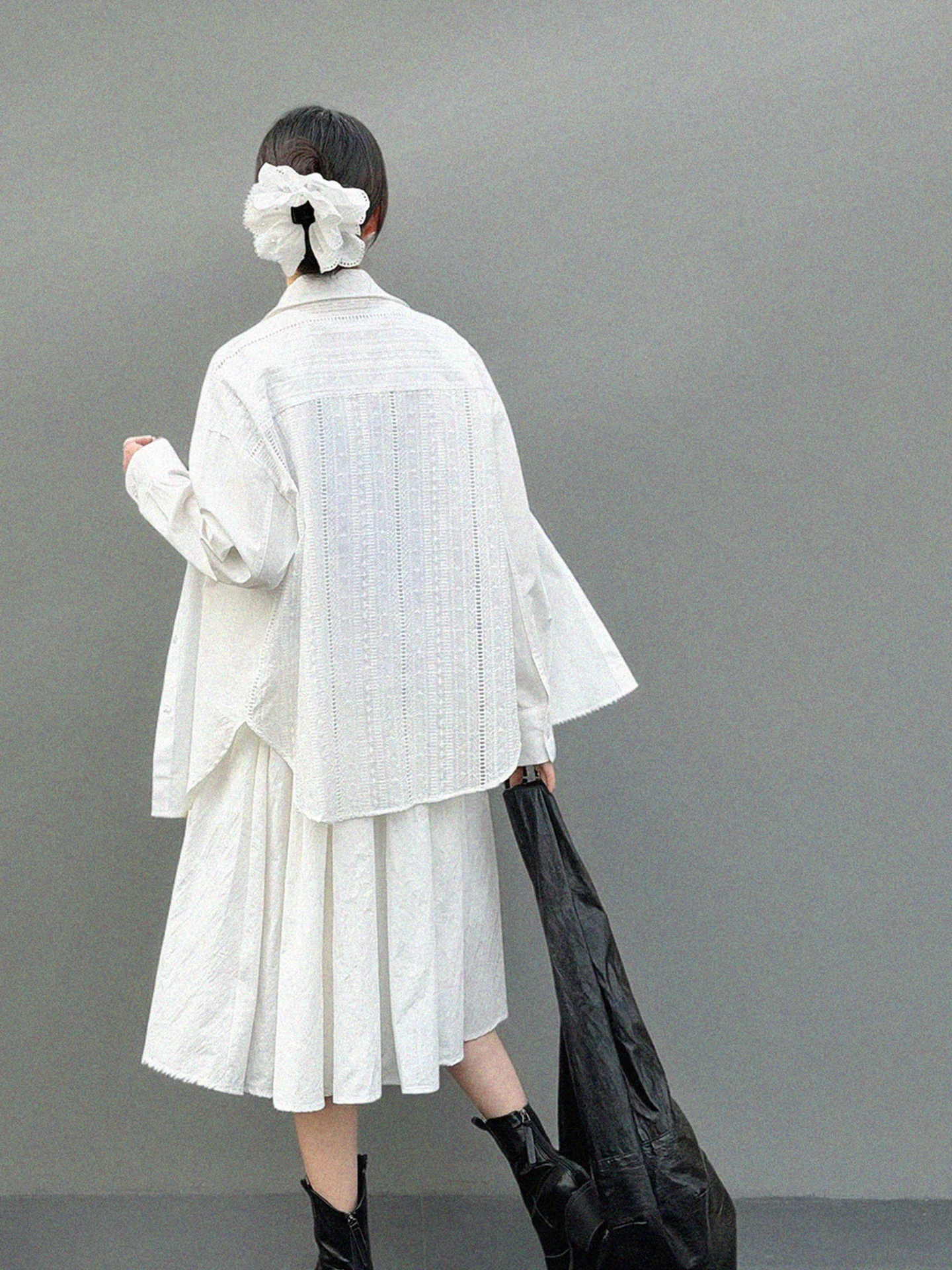 

Женская блузка JANE с длинным рукавом, белая, кружевная, ажурная, свободного кроя, с дизайнерскими вставками на спине, в стиле «ленивый шик», модный топ для женщин