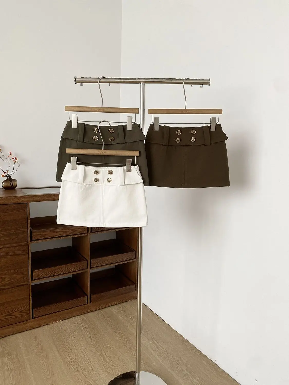 Spice Girl Retro Breasted Belt A-shaped Skirt Women Summer New High Waist Hip Skirt