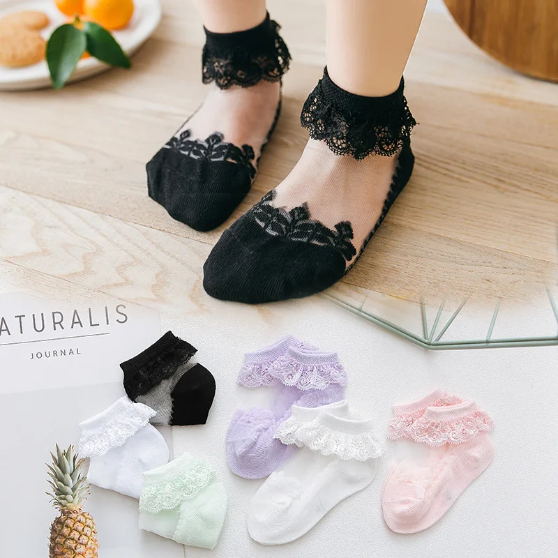 Summer Baby Girls Socks Ultra-Thin Lace Children Cotton Invisible Ankle Socks Soft Solid Princess Socks For Boys Girls 1-12Years