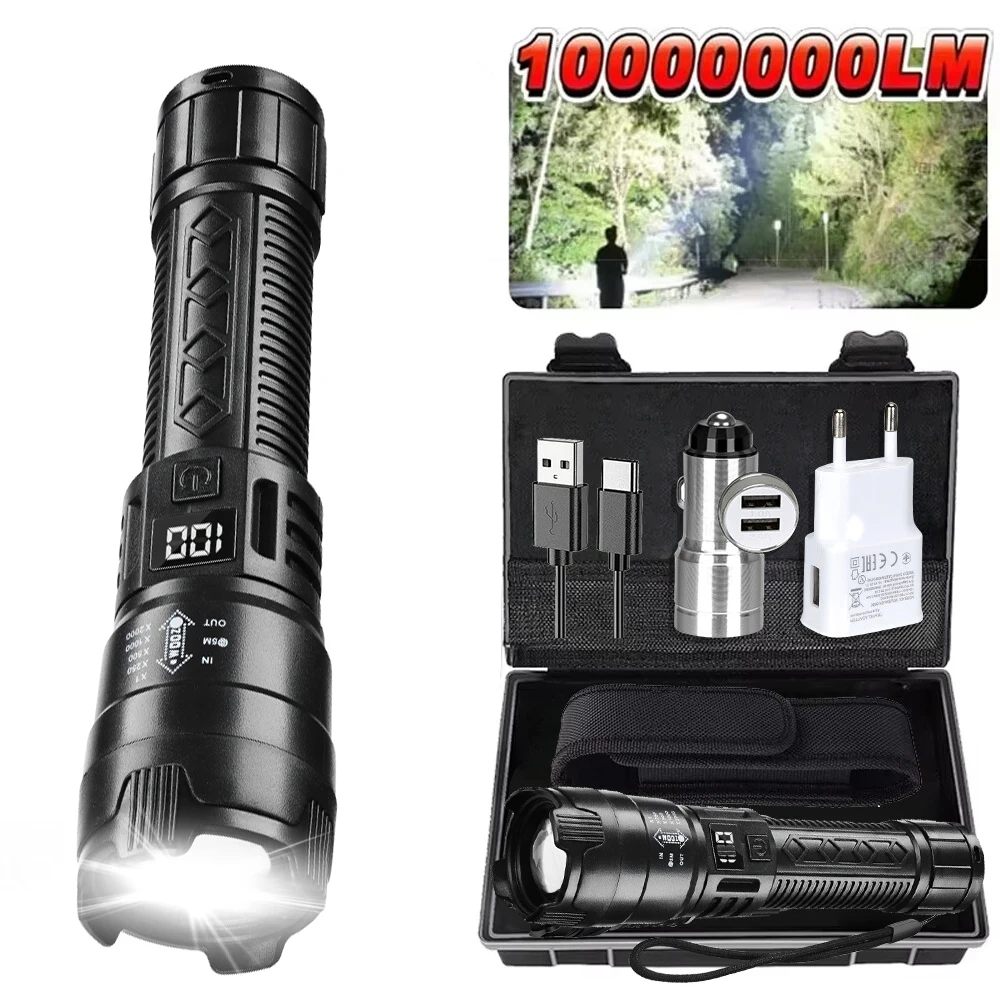 High Power 2000LM LED Flashlight Built-in Battery USB Rechargeable Strong Light Tactical Torch Outdoor Camping Hiking Lantern