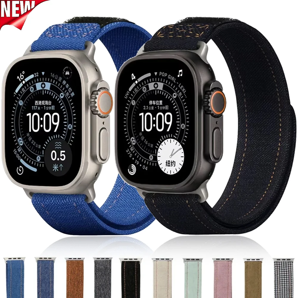 Nylon-Canvas-Armband für Apple Watch Ultra 3/2/1 49 mm 11 10 9 8 7 45 mm 41 mm 42 mm 46 mm Denim-Armband IWatch 6 5 SE 44 mm 40 mm Band