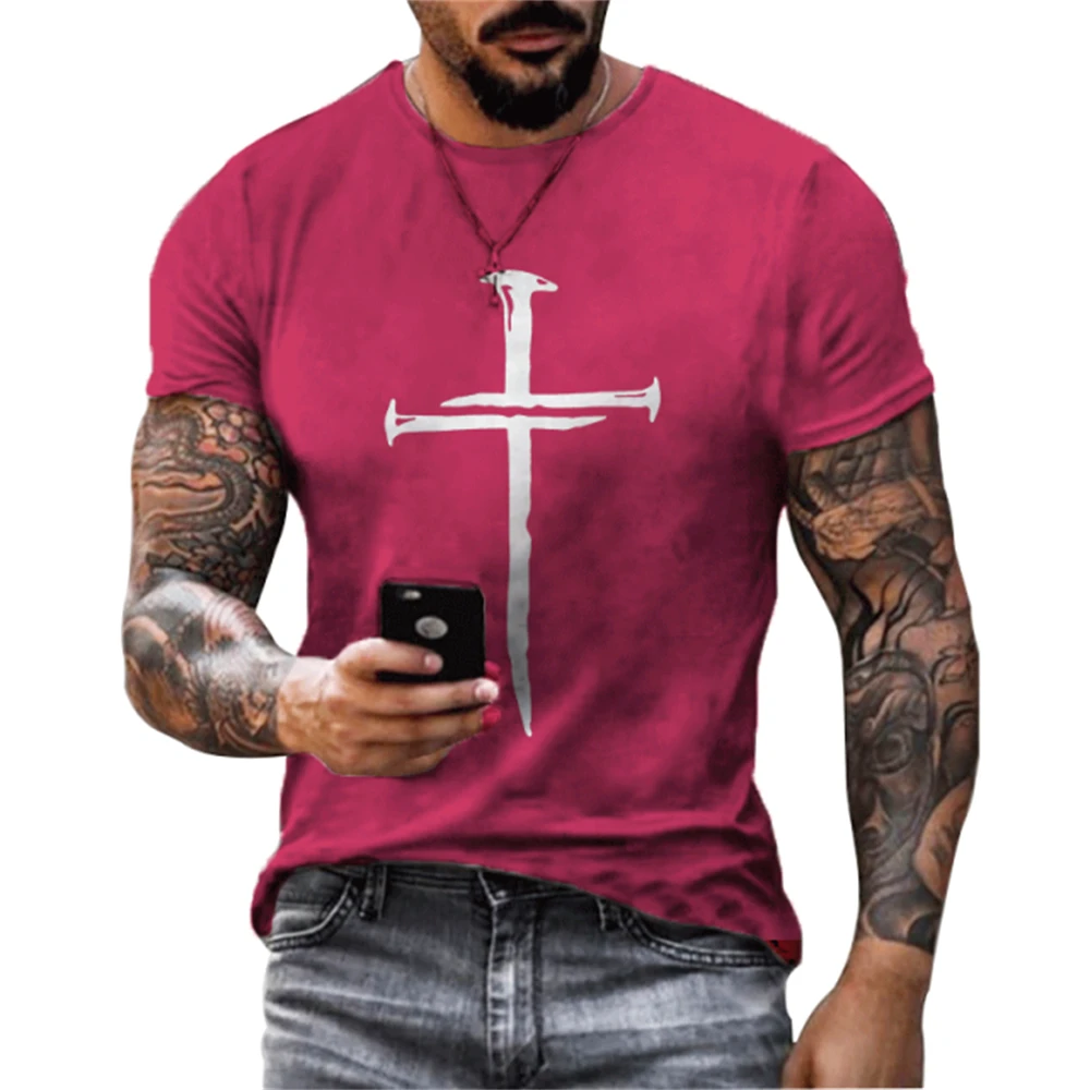 New Jesus Cross 3D Printed Fashion Summer Men\'s T Shirt Casual Fitness Sports Short Sleeve T-Shirts Baggy Leisure Tees Tops