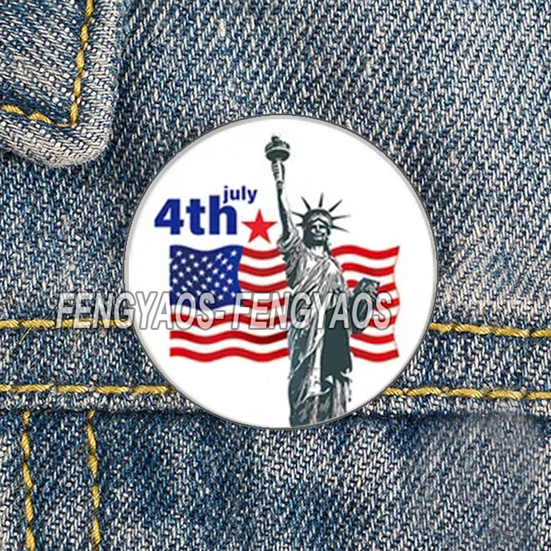 Stainless Steel I Love USA Brooch America Flag Pins Gift for Independence Day