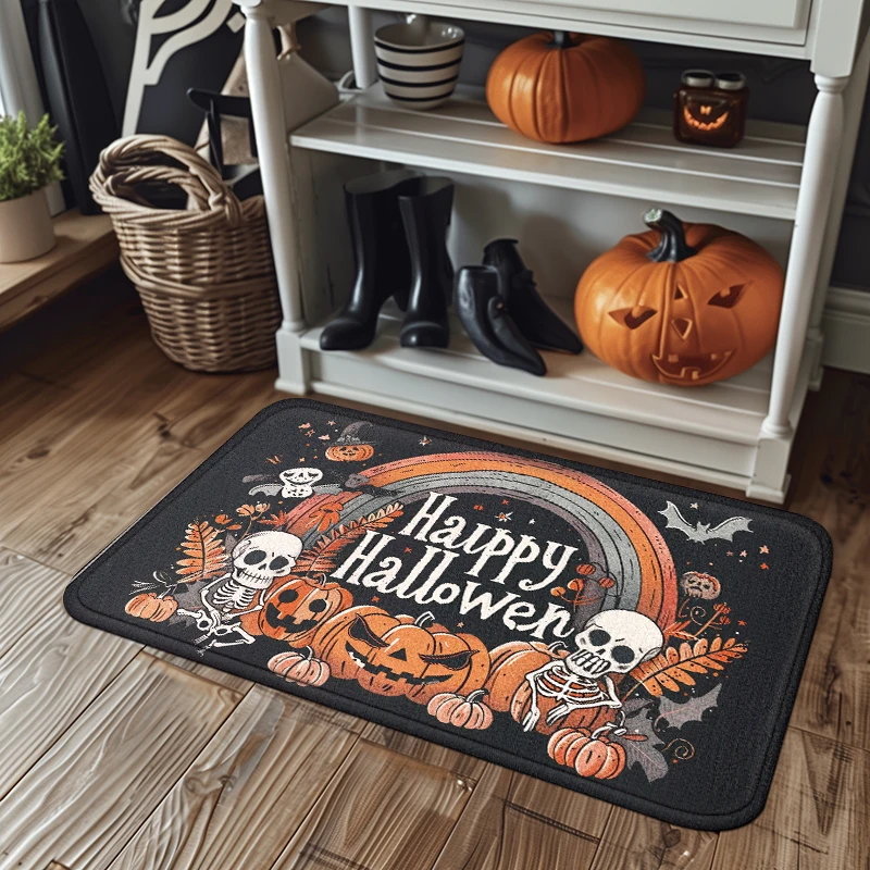 

1pc Halloween Floor Mat Non-slip Anti-fouling Kitchen Mats Pumpkin Skeleton Party Decoration Floor Rug Absorbent Bathroom Mat