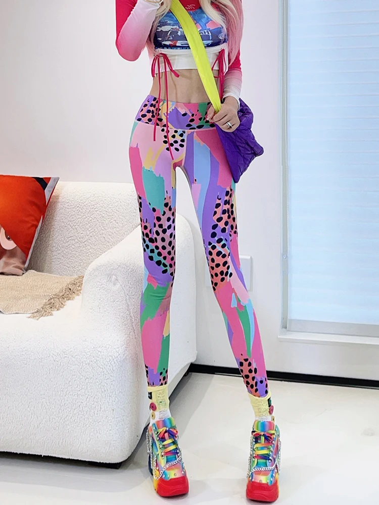 

Модные женские спортивные леггинсы с принтом, высокой талией, облегающие, для йоги, бега, повседневные, из нейлона и спандекса