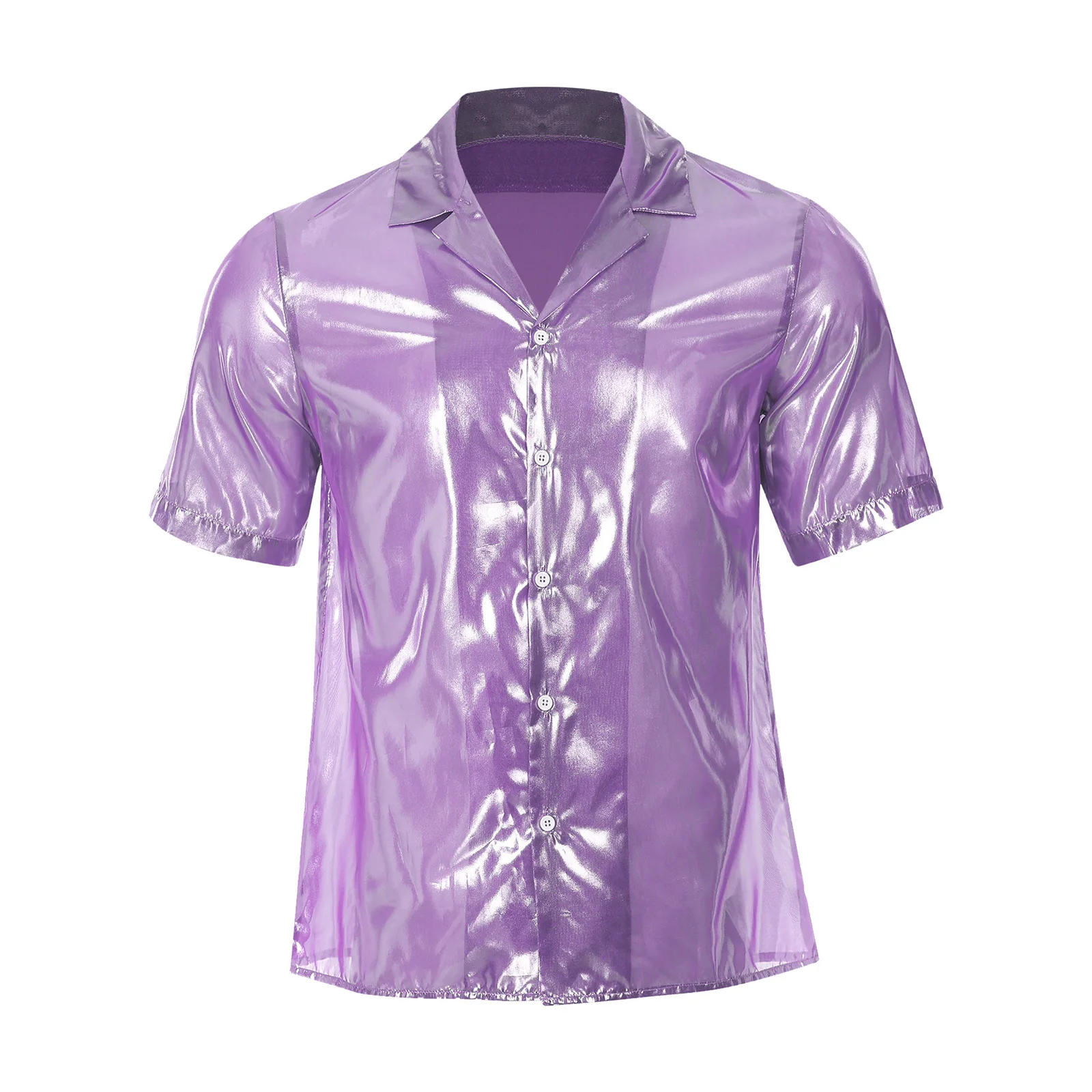 Mens Dance Shirt Hip Hop Clothes Shiny Short Sleeve Shirt Top Button Down Shirts Disco Party Clubwear Turn-down Shine Blouses