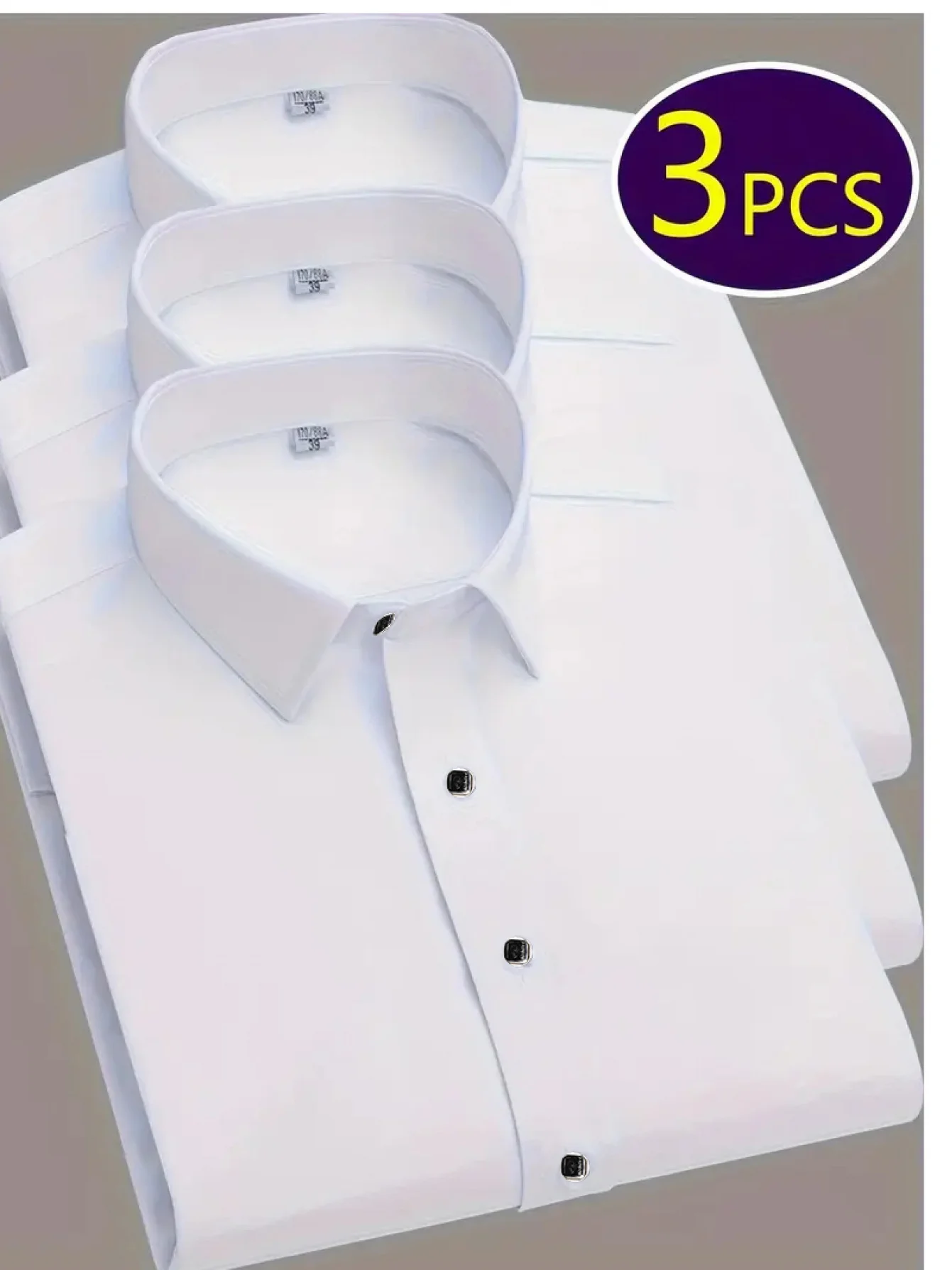 Solid Color Three-piece Set of Men's Elegant Long-Sleeve Shirts, Lightweight Fabric, Regular Fit, Single-Breasted Buttons with ,