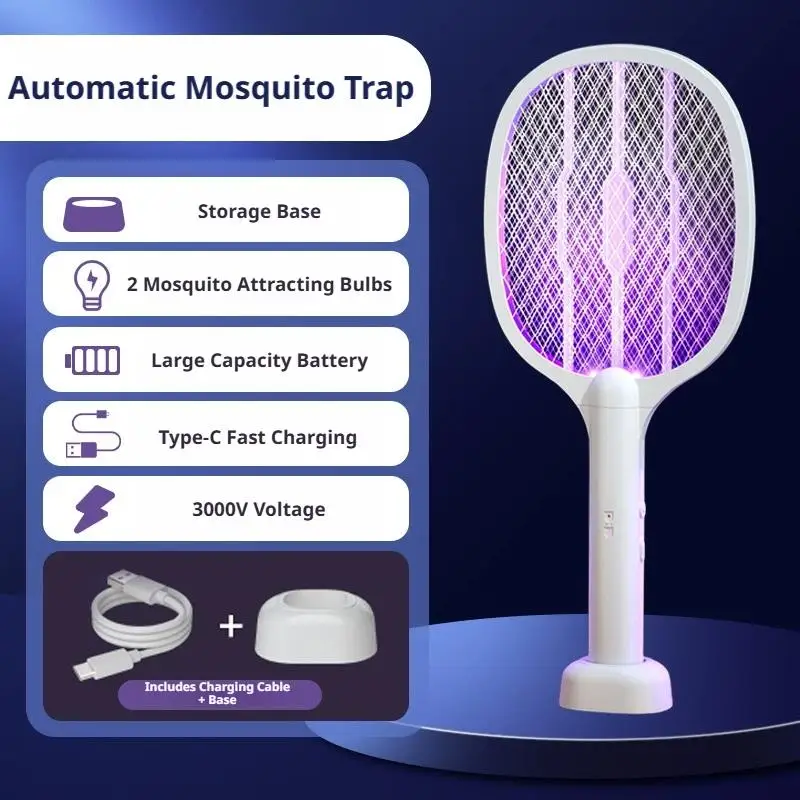 Rechargeable Foldable Electric Mosquito Swatter Photocatalyst Mosquito Trap Lamp Dual-use Electric Shock Bug Zapper For Indoor