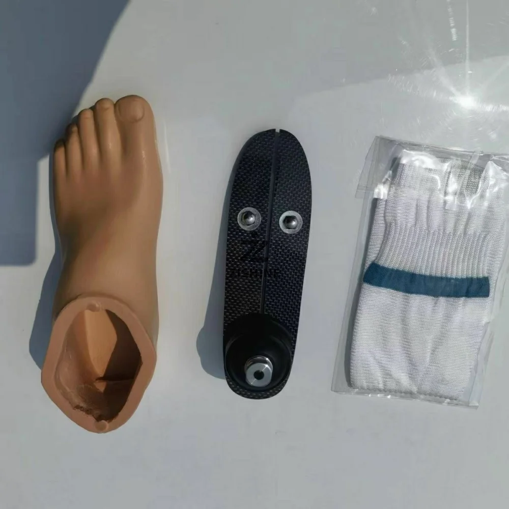 Prosthetic Carbon Fiber Foot with EVA Foot Shell & Silencing Sock Kit Prosthesis Footplate for Amputee Components 22-27cm