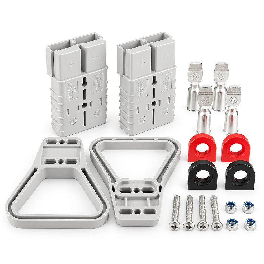 350A High Current Quick Connect/Disconnect Battery Connector Kit with Rubber Sealing Plug& Grey/Red Handle