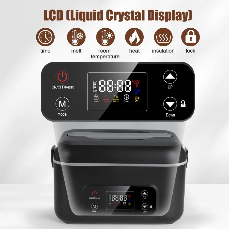 2026 New Portable Electric Heated Lunch Box Wireless USB Charging 1L/2L Car Use Digital LED Display Timer Function Food