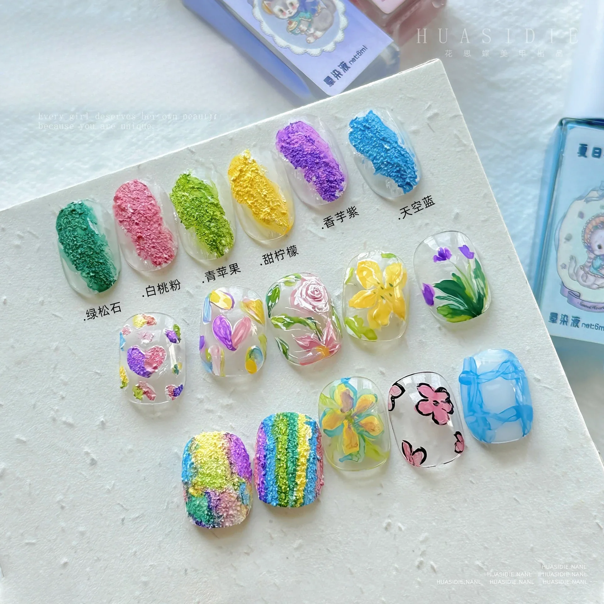 Sommer-Eiscreme-Nagel, 6-Farben-Farbverlaufsflüssigkeit, 6 ml, kreatives DIY-Design, Nagelgel, Farbe, Salon-Gel für blühende Marmor-Kunst, Pastell-Set