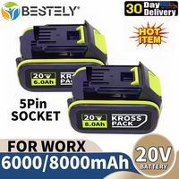 20V 6.0Ah/8.0Ah Replacement Battery for WORX Series Power Tools，with LED Indicator, Compatible with WA3016 WA3023 WA3054 WA3027
