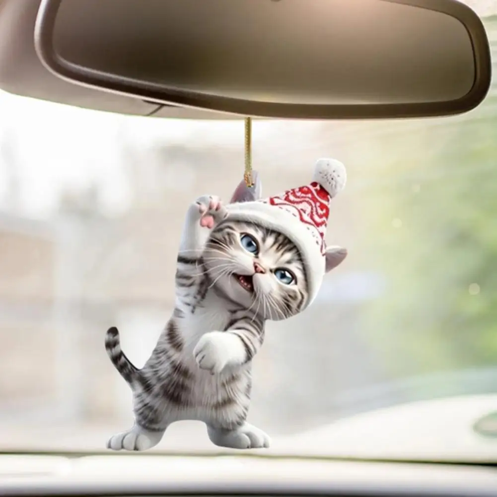 Rearview Mirrors Ornament Acrylic Cat Christmas Ornaments Cat Christmas Tree Ornaments Cute Cat Rearview Mirror for Car