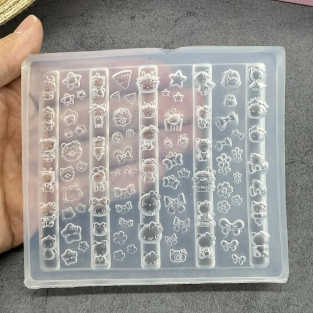 1 szt. Duża forma 3D do zdobienia paznokci Hello Kitty, urocza forma silikonowa z motywem kreskówkowego kotka i kokardki do żywicy, do manicure, tworzenia biżuterii DIY, szablon.