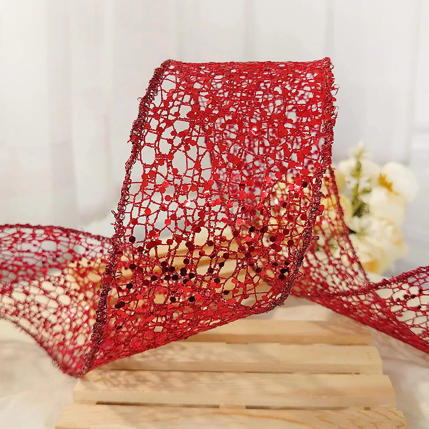 Musujące brokat Mesh wstążka zwijana 5cmx6yardx1roll na boże narodzenie Home Decor pakowanie prezentów wianek ślub łuk DIY Craft Making