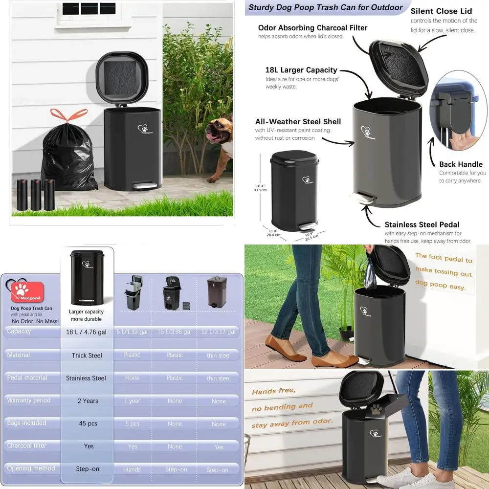 

Outdoor Dog Waste Bin with Removable Inner Bucket, Metal Pooper Scooper, Odor Control for Pet Waste Management