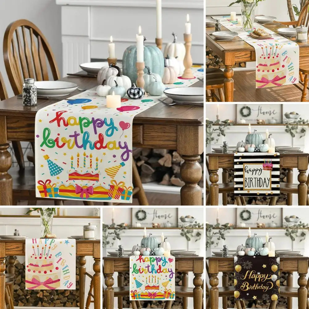 Happy Birthday Table Runner Balloon Confetti Print Protects Mat Reusable Table Cloth Birthday Party Table Flag Home Decoration