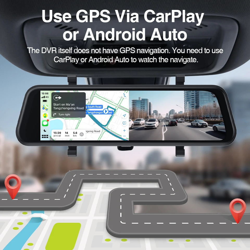 Grandnavi 9.66 inch 4K Car DVR Mirror camera for car touch screen Dash cam Recorder Dual Lens Night Version Carplay Android Auto