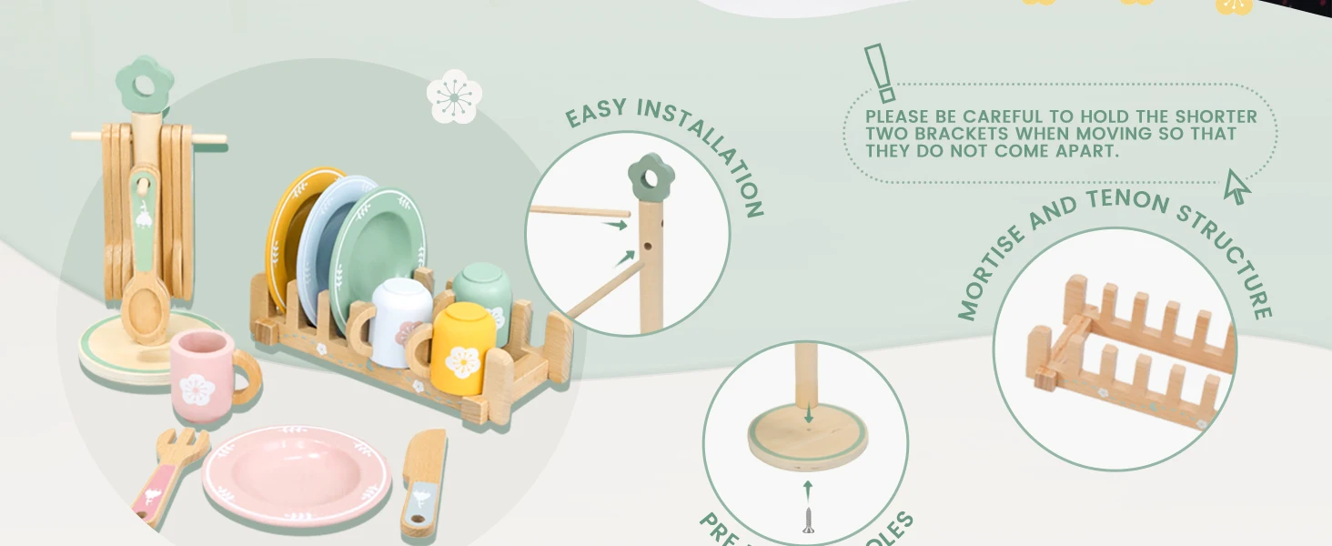 Hölzerne Küche, Rollenspiel-Set, Montessori-Simulationsplatten, Geschirr, Zubehör, Küchenspielset, Spielzeug für Kleinkinder, Geschenke ab 3 Jahren – Detail 4
