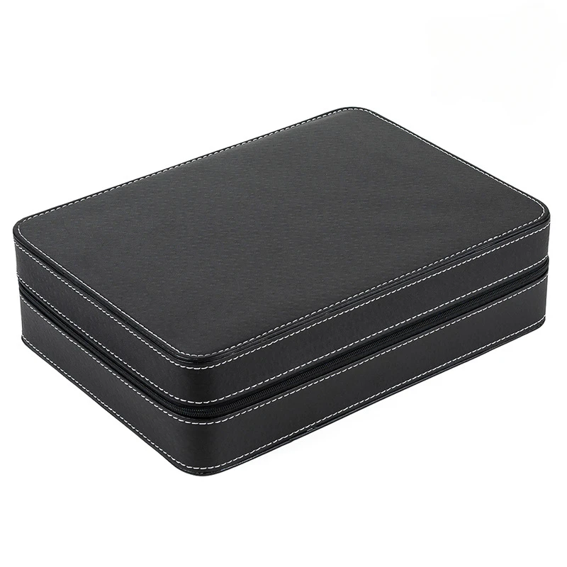 Imagem -04 - Leather Zipper Bolsa para Homens Black Ver Case Clamshell Jewelry Storage Portable Jewelry Box pu