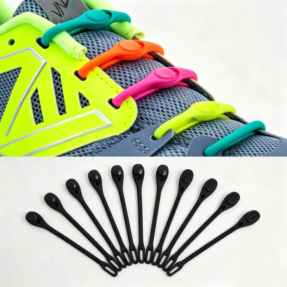 12Pcs No Tie Elastic Silicone Shoelaces Stretch Lazy Rubber Laces Adults Kids Sneakers Comfort Shoe Accessories