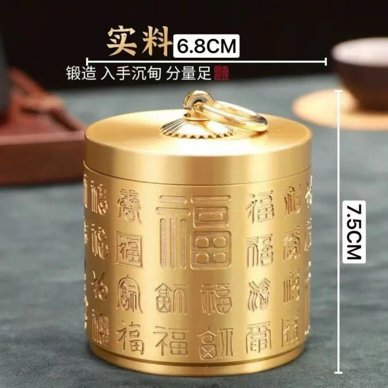 Pure Brass Baifu Car Ashtray with Lid Household Office Desk Surface Panel Prevent Fly Ash Brass Ashtray Decoration