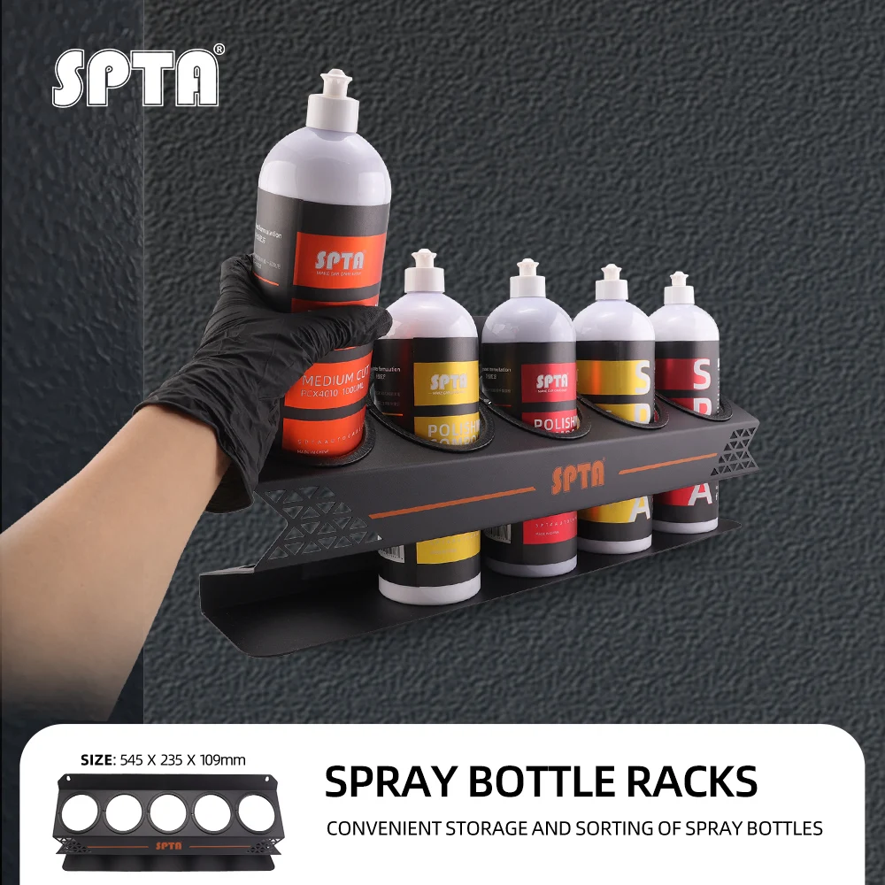 SPTA 1Pc Detailing Polishing Compound Spray Bottle Holder Metal Wall-Mounted Organizer Easy Holds 5 Sprayers (16oz)