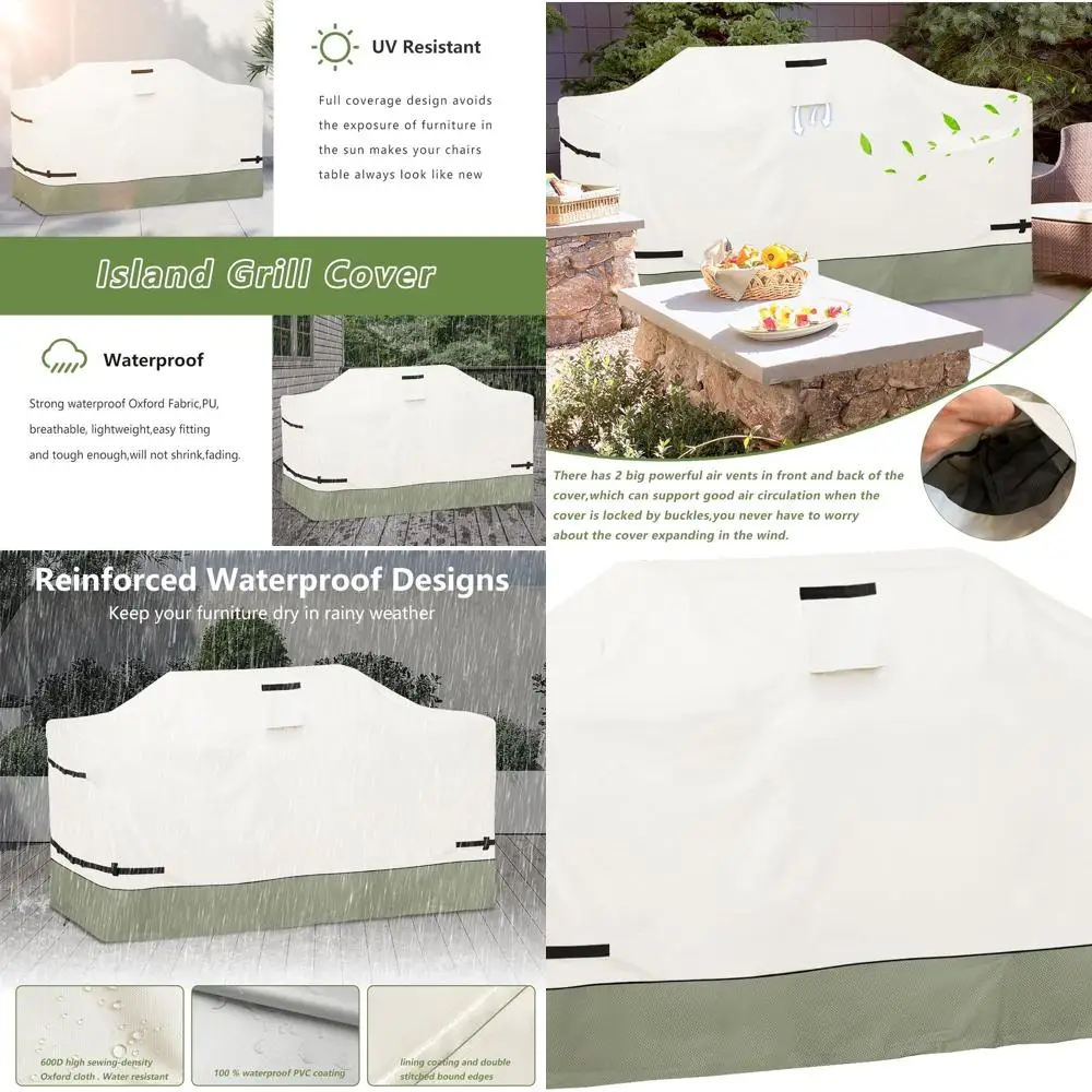 

Сверхмощный водонепроницаемый наружный чехол для грилей, 98 дюймов, бежевый и серо-зеленый, защита от любых погодных условий