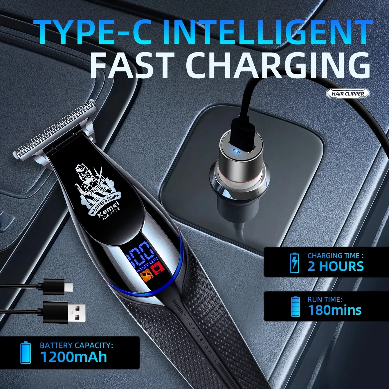 Kemei 1772 المهنية صفر فجوة الشعر المتقلب مقص الشعر الكهربائية اللاسلكي قابلة للشحن الرجال آلة قطع الشعر 7000 دورة في الدقيقة