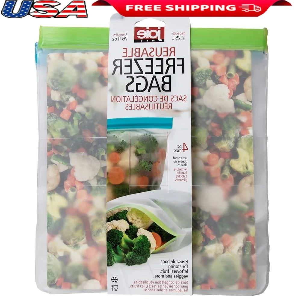 

Многоразовые пакеты для морозильной камеры в ассортименте, упаковка из 4 герметичных двойных застежек-молний, пищевой сейф PEVA, идеальные остатков, легкая организация